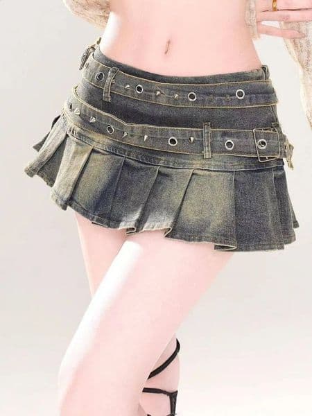 Black Gothic Mini Skirt Woman Y2K Korean Fashion High Street Aesthetic Elegant Retro Aline Denim Outfits 251222BJ