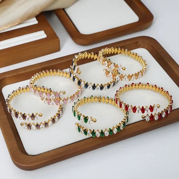 Stainless Steel Bracelets With Shiny Multi Color Zircon For Women 18k Gold Plated Waterproof Womens Bracelet Cuff Bangle 251217