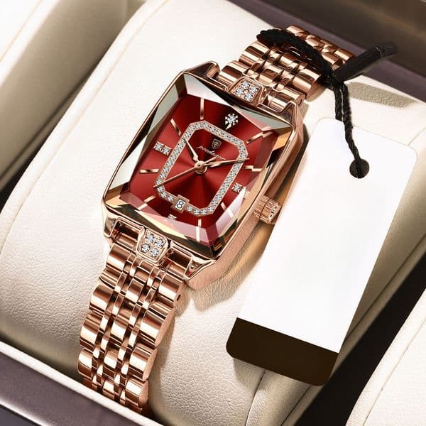 2026 Retro square case with gradient texture dial rose gold metal strap fashion watch new elegant and luxurious retro charm luxury women's watch