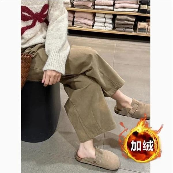 Retro Wideleg Womens Autumn Winter Plus Velvet Thickened Loose Slimming Harem Ninepoint Casual Pants 251223