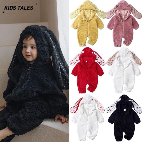 2025 Winter Cute Baby Girls Boys Rabbit Romper Infant Onesie Jumpsuit Hooded Pajamas Thicken Plush Homewear born Warm Outfits251219BJ
