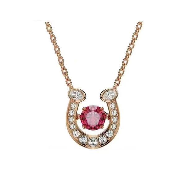 Luxury good luck horseshoe designer choker necklace earrings bracelet for women girls 18k rose gold shine red crystal lucky chokers necklaces jewelry