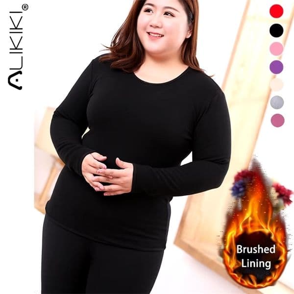 Womens Plus Size Thermal Underwear Set Brush Lining Long Johns Suit Warm Base Layer Underscrubs For Winter 251210ww