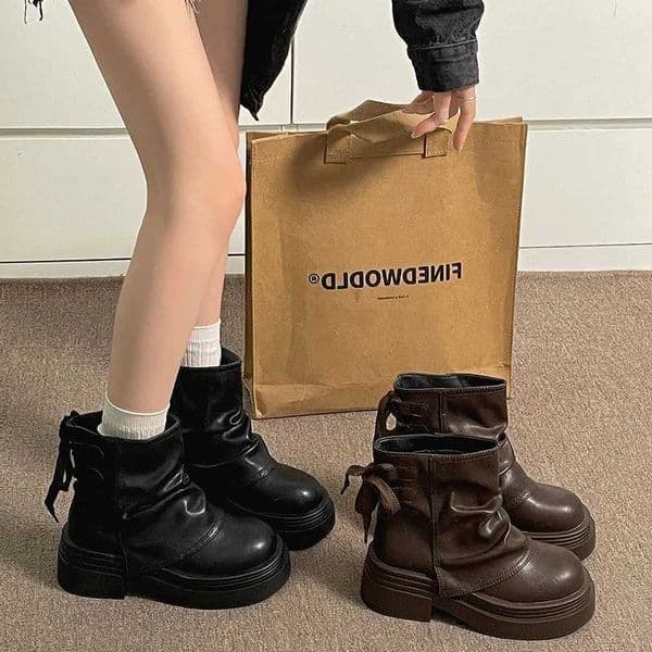 Vintage Platform Height Increase Women Short Boots Autumn Winter Ladies Slip On Mordern Boots botines para mujeresT251223