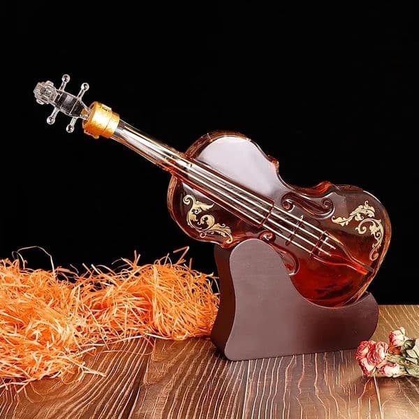 Glass Violin Decanter Mahogany Base Wine Savant Decanter Set Whiskey Glasses Bar Set Champagne Elegant Wine Dispenser Gift 251210