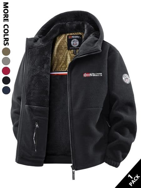 Mens Winter Fleece Hooded Jacket Windproof and Warm Suitable for Home Leisure Sports Running Daily Commuting Streetwear and Vacation Wear 251217