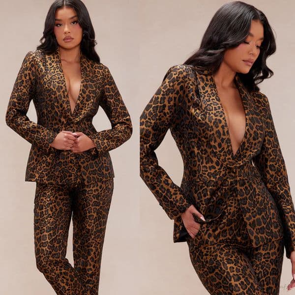 Fashion Leopard Women Pants Suits Slim Lady Prom Birthday Party Evening Street Photography Wear Outfits 2 Pieces Customized