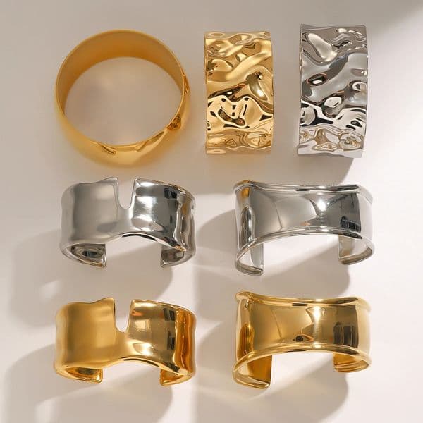 Uworld Unique Stainless Steel Metal Wide Cuff Open Bracelet Bangle 18K Gold PVD Plated Waterproof Fashion Girls Essential Jewelr 251217