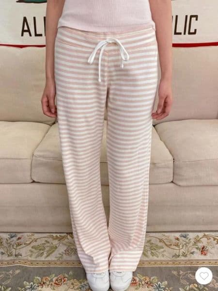 Women's Pants Pink Striped Cute Wide Leg Women Autumn Low Waist Drawstring Trousers Female Sweet Preppy Style Sport Sweatpants