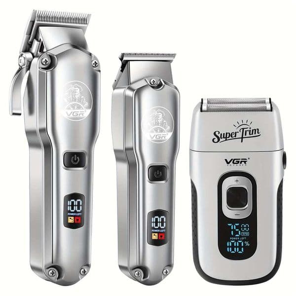 Professional Hair Clipper Electric Cordless Advanced Grooming Three-Piece Set, USB Rechargeable Beard Trimmer And Bald Head Shaver With LED Display, Men's WKERSIY