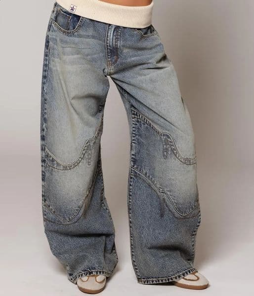2025 Unisex Streetwear Hip Hop Baggy StraightLeg Jeans Washed Blue Embroidered Spliced Distressed Cargo Pants Casual Denim 251215BANJIA