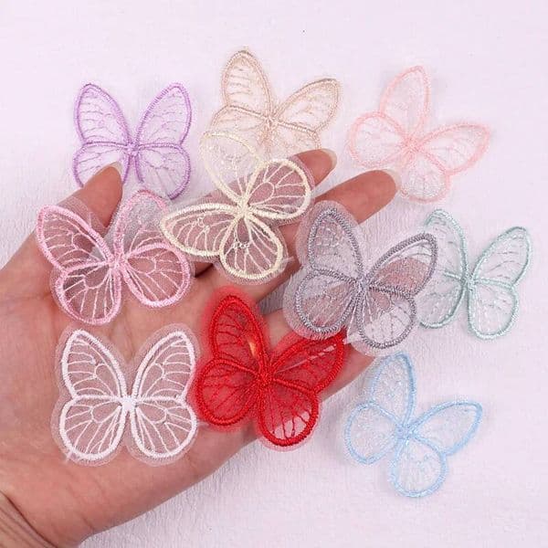 New 10Pcs Embroidered Mesh Butterfly Patch DIY Sew For Clothing Cartoon Patches On Clothes Dress Hat Applique