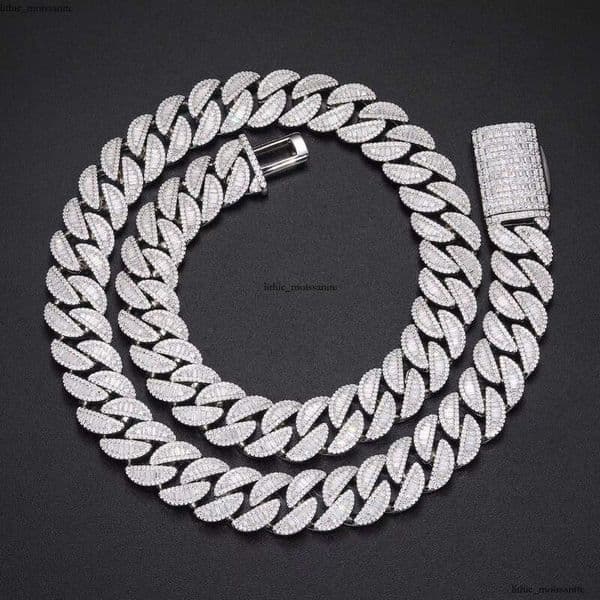 New Hip-Hop Men's Jewelry 15mm Pure Sier VVS Long Stick 18K Moissanite Iced Cuban Chain Necklace