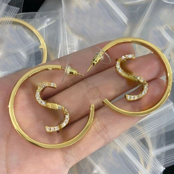 Luxury Brand Letters Designer Stud Earring Designer Earrings for Women 18K Gold Hoop Crystal Earrings Rings Party Jewelry Accessories