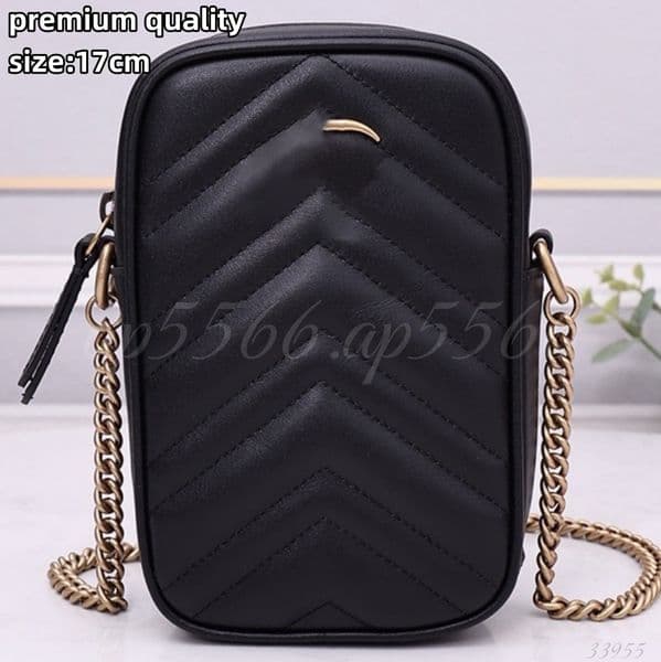Order pic in opt, not by desc Vertical Leather Phone Bag - Metal Chain Shoulder Strap, Quilted Design, Zipper Closure with Internal Card Slots
