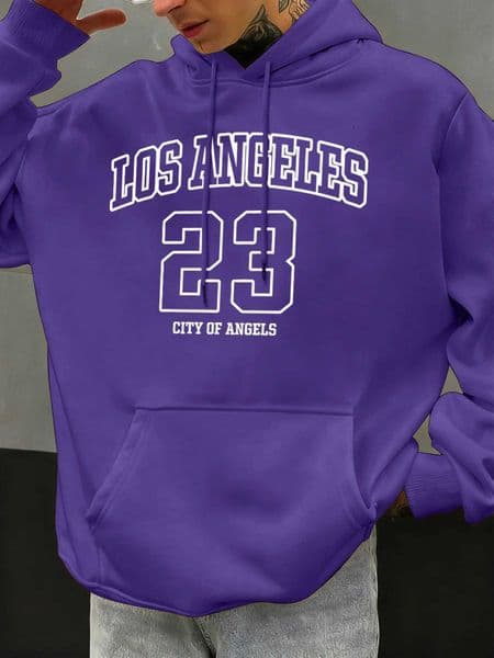 Los Angeles Number 23 Pattern MenS Oversize Hoodies Loose Hoody Fleece Casual Fashions Streetwear Autumn Soft Fashion ClothingT251224
