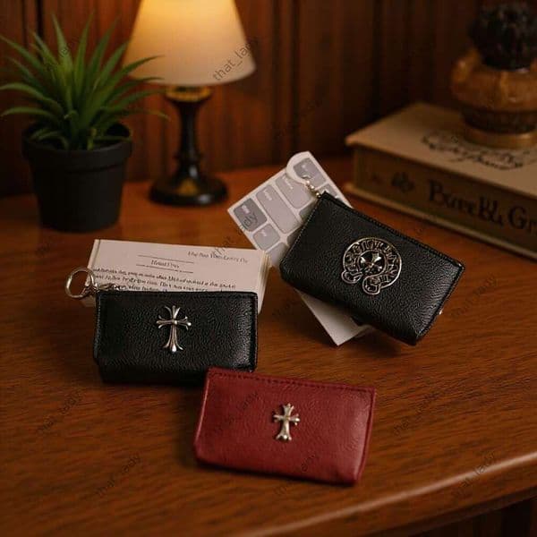 CH wallet Chrowe wallet CHearts wallet Cro Heart wallet Trendy Brand Three-Dimensional Crow Heart Men's Holder Retro Lychee Pattern Large Capacity Wallet Card ID