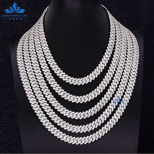 S Sharp Teeth 6mm-18mm Silicon Stone Cuban Chain 12mm Iced VVS Necklace Sier