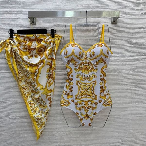 Designer Sexy Bikinis Women Printed Padded Swimsuit With Silk Scarf Shawl Summer Beach Bathing Suit