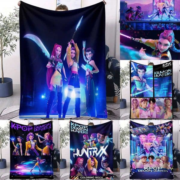 LUXURY 1PCS K Pop Demon Hunters Flannel Blanket Cyber Battle-style Plush Throw Novelty Warm for Home Office Nap Camping All Season GiftXJ251224