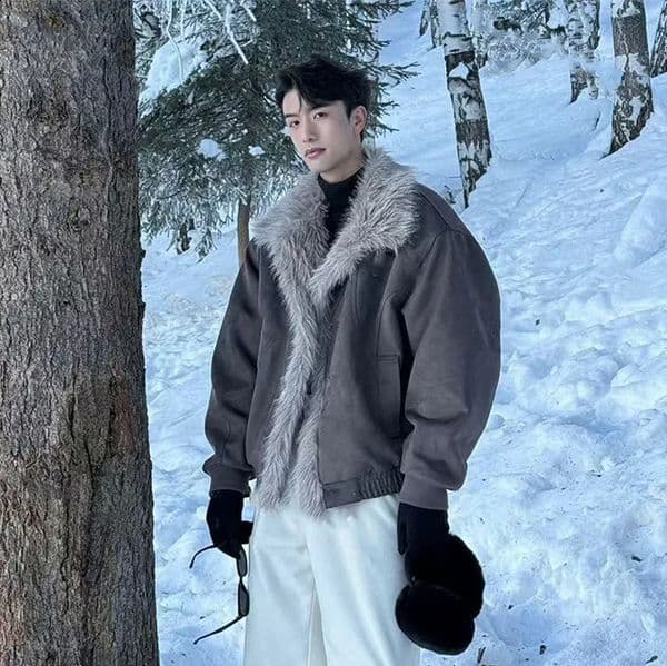 Autumn Winter Men Jacket American Turn Down Collar Male Plush Coat Patchwork Single-breasted Long Sleeve Man Outerwear 251222