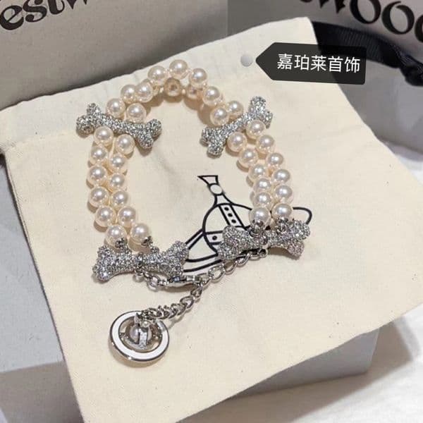 Designer Viviane Jewelry Weswood High-quality Empress Dowager Double-layer Saturn Bone 3d Pearl Bracelet Necklace Choker Collarbone Chain