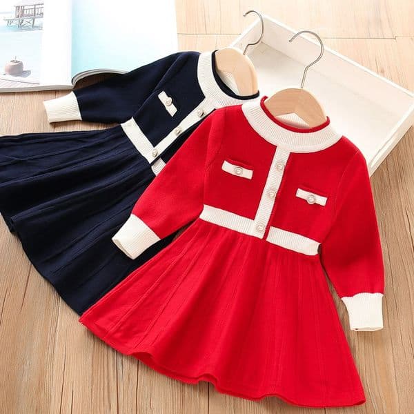 Kids Child Girls Dress Long Sleeve Knitted Sweater Dress for Baby Girl Elegant Christmas Dress Kids Clothing acd W260424