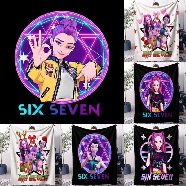 K-Pop Demon Hunters Blanket Fun Six Seven 6 7 Flannel Plush Warm Throw Hot Anime Fan Gift for Living Room Home Camping Travel W251224