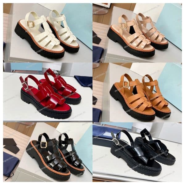 Designers Sandals Monolith Slippers Women Slides Chunky Sandals Leather Slipper Fisherman Shoes Buckle Slide Patent Leather Lady Shoe