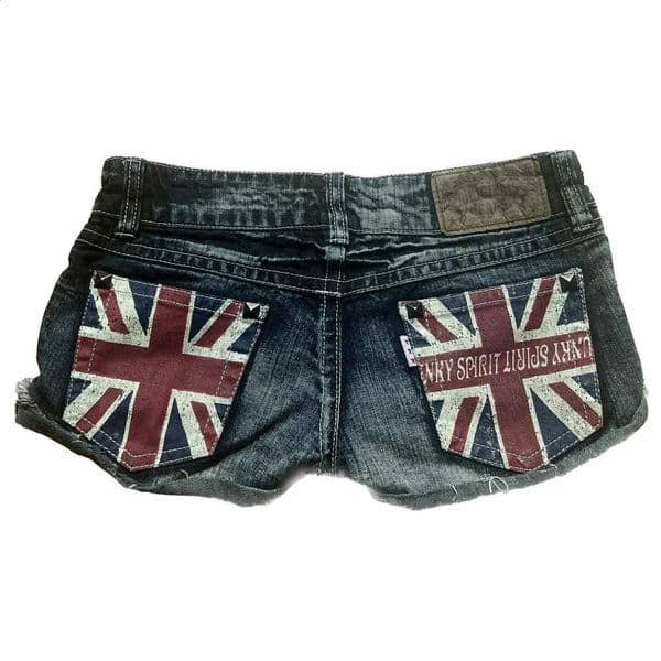Y2K Retro British Style Flag Graphic Print Mini Shorts Harajuku Gyaru Denim Women Goth Slim Fit Hip Low Rise Short Pants 251224