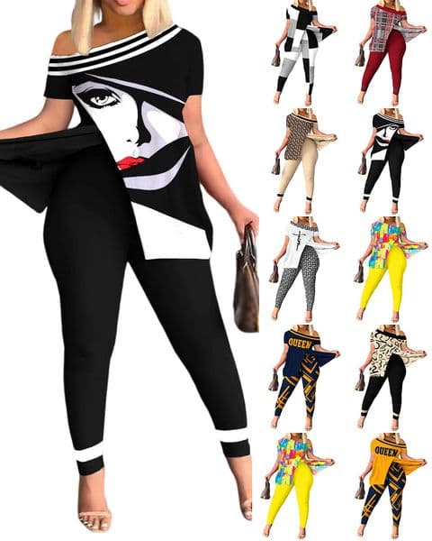 Women's Two Piece Pants Summer Women Geometric Print Split Hem Top & Set 2025 Femme Short Sleeve Casual Suits Lady Outfits S-3XL