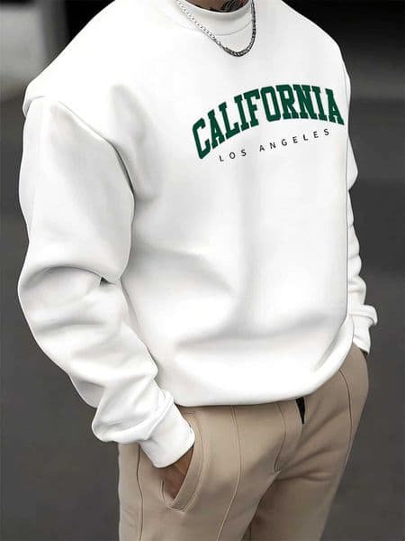 Mens autumn and winter fashionable casual loose California Los Angeles letter printed long sleeved round neck sweatshirtT251224