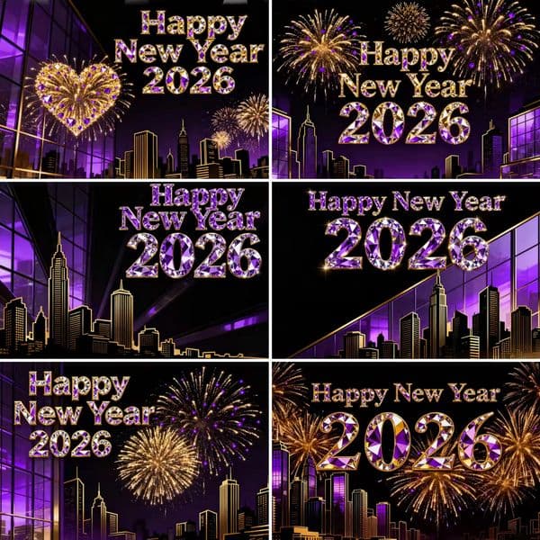 Diamond Purple 2026 Happy Year Theme Party Decor Backdrop City Night Scene Years Eve Party Po Backdrop 251213BJ