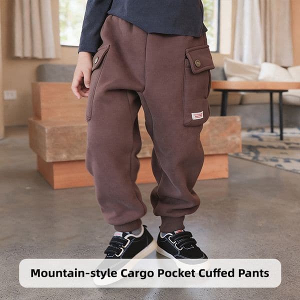 Trousers Toddler Kids Cargo Joggers Pants - Brown Outdoor Style Flap Pocket Pants Warm Fleece Lined Sweatpants for Casual Daily Wear R5X2065