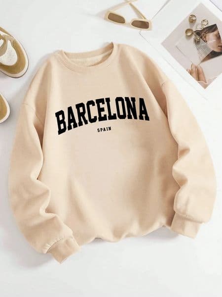 Barcelona Espaa Letter Print Woman Sweatshirt Fleece Casual Pullover O-Neck Autumn Streetwear Loose Multicolor Womens Clothes 251215