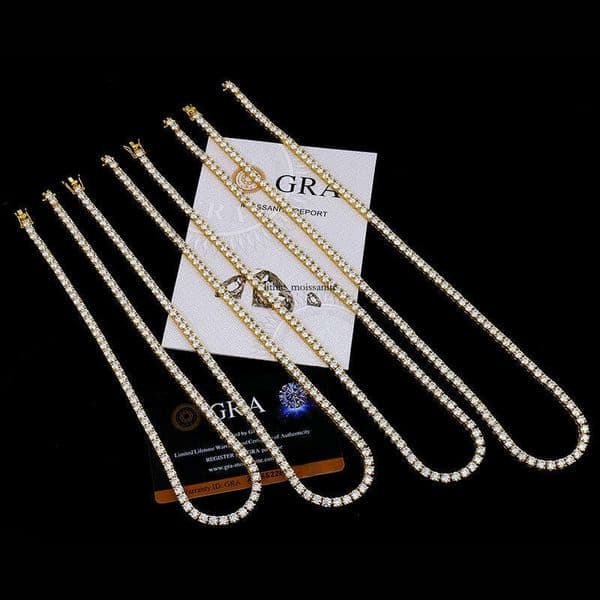 Affordable Set 4mm 16-24inch Gold Plated Vvs Moissanite 18K Chain Men's Hip Hop Tennis Necklace with Certificate