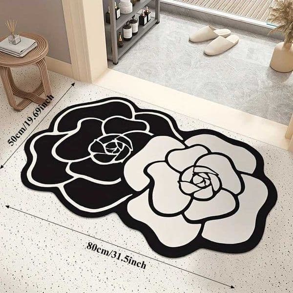 Non-Slip Camellia LUXURY Mat 1pc - Quick-Dry Absorbent Soft Diatom Mud with Stylish Design for BathroomLaundry RoomIdeal Home DecorXJ28750