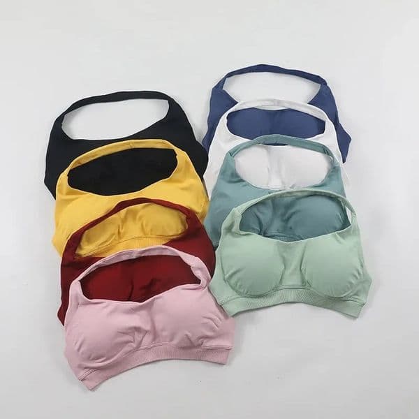 DFyoga Seamless Halter Neck Bra Sexy Open Back Padded Yoga Top Medium Support Gym Crop Top Fitness Activewear Workout Bra