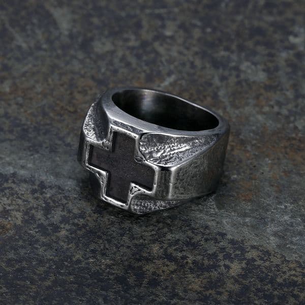 Cross-Border Hot-Selling New Product European free shipping And American Style Titanium Steel Unisex Cross Vintage Silver In Stock Punk Ring
