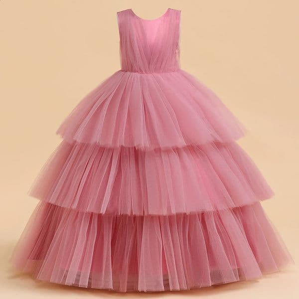 Ceremony Elegant Kids Party Dresses For Girls Children Puffy Tulle White Bridesmaid Dress Flower Girl Birthday Wedding Prom Gown 251216