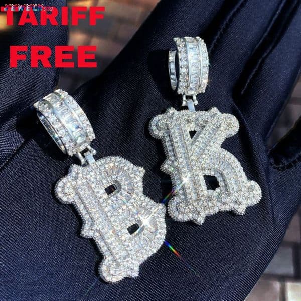 New Arrival Iced Out 5A Cubic MoissaniteVVS Gold Plated Letter Name Necklaces Women Initial baguette Letter Necklace Bling Pendant