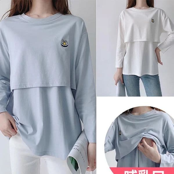 Pregnant Women Nursing T Shirt Maternity Summer Short Sleeve Crew Neck Tees Cotton Lactation Top For Breastfeeding Shirt Casual 251223BJ