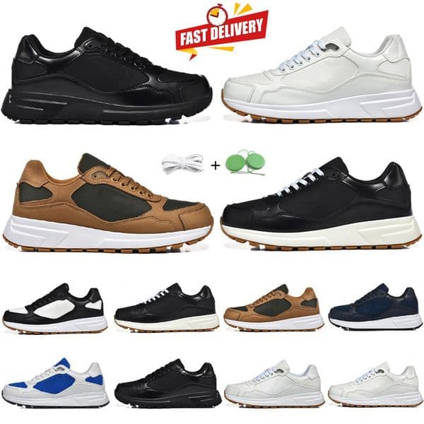 Prax 01 For Men Casual Shoes Luxury Designer Sneaker Nylon Brushed Patent Leather Black White Gum Racer Blue Brown Man Platform Trainers Sneakers Jogging Walking