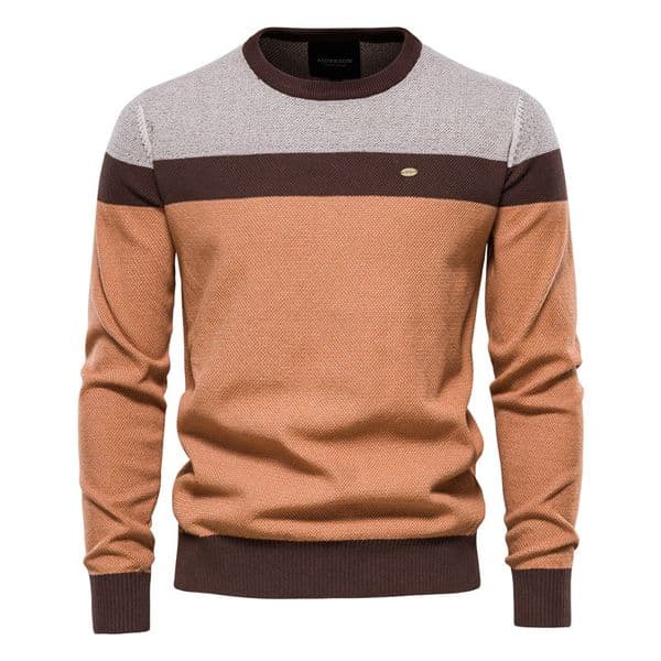 WOZK sweater men's striped splicing long sleeved men's knitted sweater round neck men's casual design British style autumn new item designer