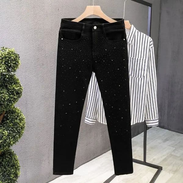 Fashion Diamond Black Jeans Mens Autumn Mens Pants Slim Gypsy Star Fried Street Handsome Pants 251224