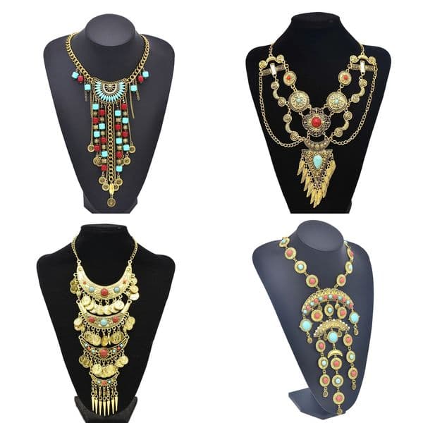 Vintage Golden Silvery Statement Necklace for Women Colorful Rhinestone Long Chains Necklaces Gypsy Boho Ethnic Neck Jewelry 251224
