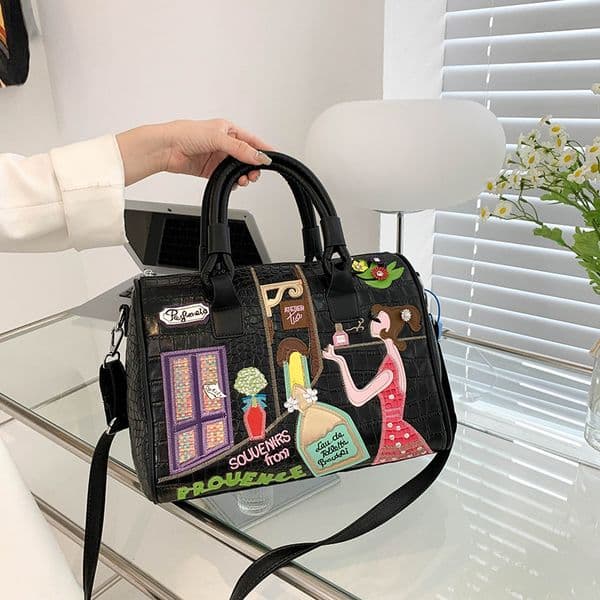 Luxury designer new handbag crossbody bag embroidered zipper splicing Boston bag pillow bag large capacity luxury feeling