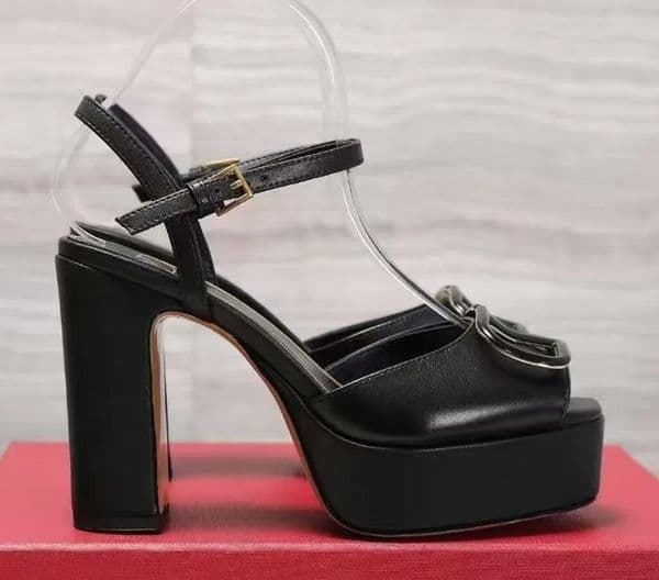 Platform Genuine Leather Peep Toes pumps shoes Sandals high-heeled ankle strap chunky heels Slingbacks shoes Women Luxury Designers Evening Party 35-42