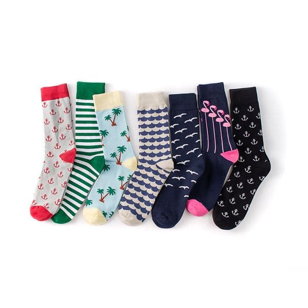 Mens Mid-Calf Socks in Combed Cotton Anchor Seagull Nautical Jacquard Socks Contrast-Color Cuff Breathable Skin-Friendly Casual Socks Z260420