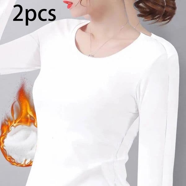2pc Autumn Winter Longsleeved Tshirt Lady Thermal Underwear Thick Velvet Slim Fit Fashion Style Roundneck Top 251211